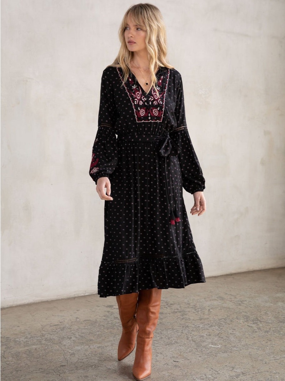 Lovestitch Keita Embroidered Midi Dress Small